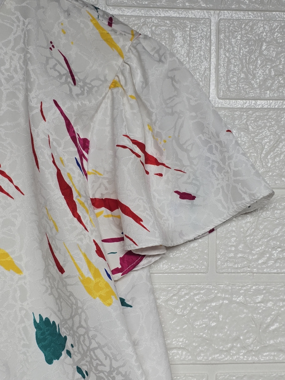 1980's White Midi Dress with Colorful Paint-Splatter Print,Sz 6P - Picture 3 of 8